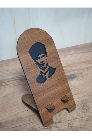 2 Adet Ahşap Atatürk Telefon Tutucu Masaüstü Telefon Stant