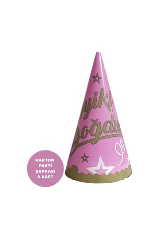 İyiki Doğdun Temalı Pembe Karton Parti Şapkası 8 Adet Tüm Yaşlar