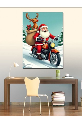 Kanvas Tablo Motorsikletli Noel Baba 50cmx70cm