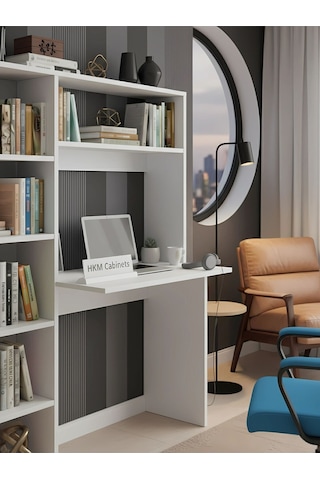 Premium Mdf Ürün Modern Kitaplıklı Çalışma Masası Raflı Öğrenci Ve Home Ofis Bilgisayar Masası Beyaz