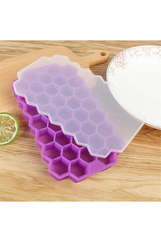 Mor Silikon Tutkallı Kalın 37 Izgara Petek Buz Izgarası Buz Kalıbı Buzdolabı Buz Küpleri Yapmak İçin Buz Kutusunu Çıkarmak Kolay Mor