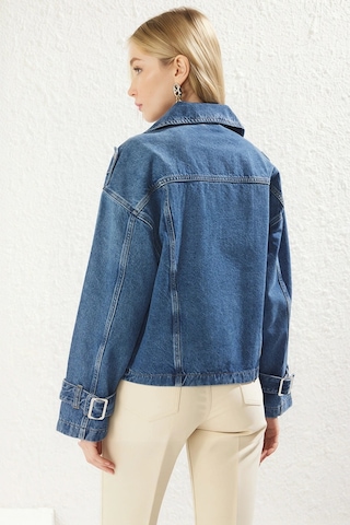 Benerly Kadın Oversize Düşük Kol Ceket Yaka Denim Blazer %100 Pamuk Fonks mavi