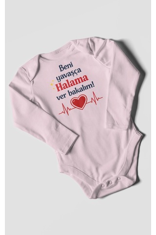 Morivokids Beni Yavaşça Halama Ver Bakalım Uzun Kollu Çıtçıtlı Bebek Body Bebe Pembe