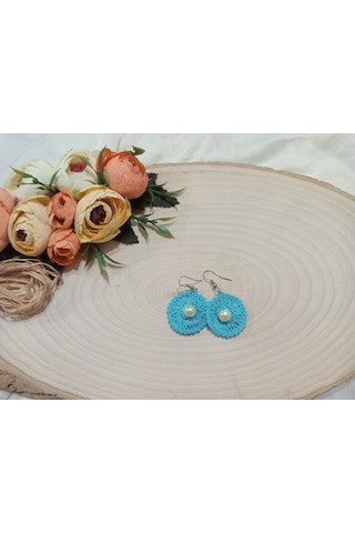 Mavi El Örgüsü Küpe Mavi