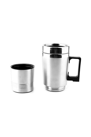 Didadodo 350ml Paslanmaz Çelik Araba Isıtıcısı - Gümüş Elektrikli Qk Gümüş, Gümüş Kapaklı Gümüş