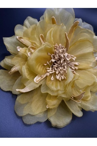 Amely Rid Kumaştan Büyük Çiçek Fiyonk Broş Tokalı 256858408 Hardal Rengi