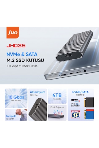 Juo Jhd35 M.2 Sata Ve Nvme Ssd Dual Protocol Disk Kutusu Type-c Usb 3.1 10gbps Alüminyum 4tb Destekli Harici Ssd Disk Kutusu