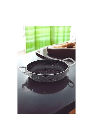 Gökdil Cantef Yanmaz Yapışmaz 20 Cm Metal Kulplu Granit Omlet Tava Siyah