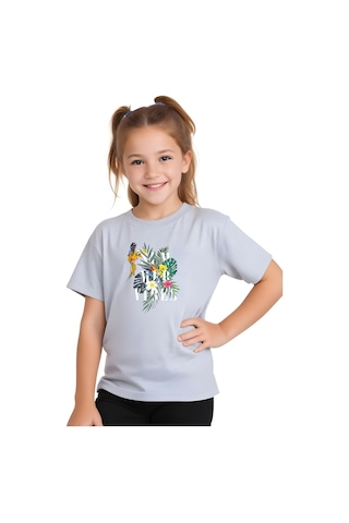 Fyk Kids Kız Çocuk Basic Summer Papağan Baskılı T-shirt Gri