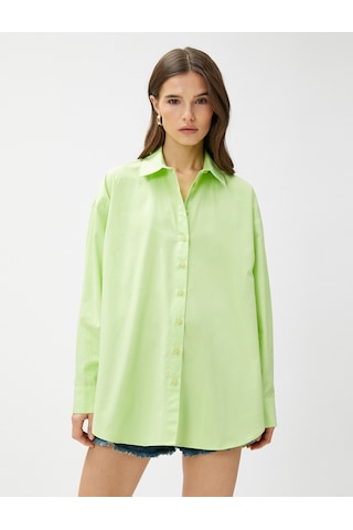 Koton Oversize Poplin Gömlek Uzun Kollu Pamuklu Yeşil 3sak60011pw 3SAK60011PW786 Yeşil