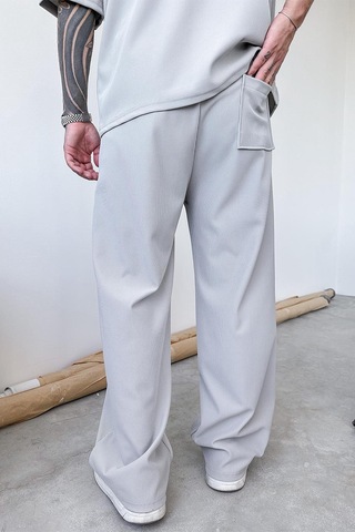 Gri İnce Fitilli Baggy Pantolon Gri