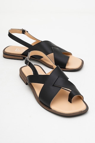 Luvishoes Luvi Shoes Louna Siyah Cilt Hakiki Deri Parmak Arası Kadın Sandalet Siyah Deri