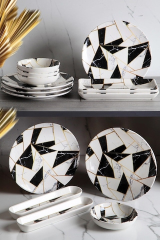 14 Parça 6 Kişilik Handmade Mermer Desen Kahvaltı Takımı - Lüx Kahvaltılık Sunum Seti Diğer
