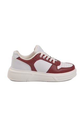 Ayk's Beyaz Bordo Bağcıklı Cilt Hafif Unisex Sneaker Aper 049 G Bordo