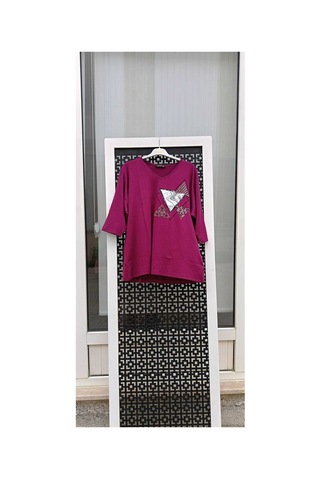 Çınar Boutique Büyük Beden Kapri Kol Tişört Vişne Vişne