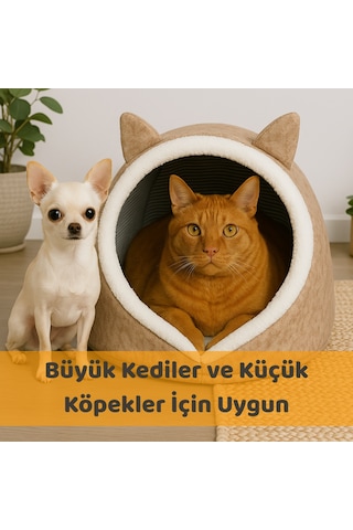 Beylini Katlanabilir Kedi Evi Pet Yatağı Keçe Krem 40x35x34 Cm