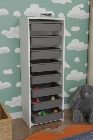 8 Sepetli Çok Amaçlı Dolap Oyuncak Mutfak Dolabı - Beyaz-gri
