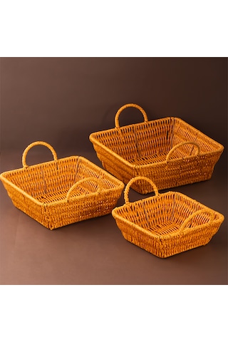 Porsima 303a 3lü Düzenleyici Kare Hasır Sepet Seti Ekmeklik Sepet