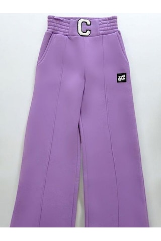 Zekids Kız Çocuk Bel Lastikli Bol Paça Dikişli Pantolon-14375 Lila