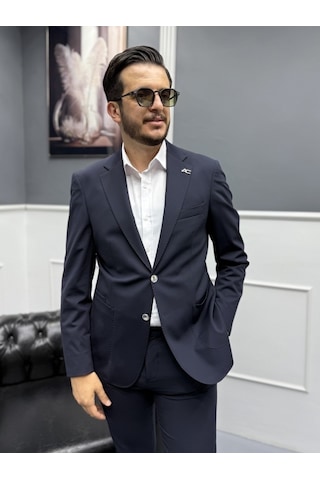 Avni Ceylan Signature Stil Tek Düğme Kırışmaz Ceket Lacivert