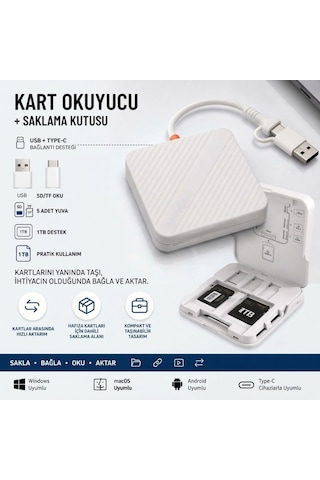 Buffer Usb Ve Type-c Uyumlu Çok Fonksiyonlu Sd Tf Kart Okuyucu, Usb 3.0 5gbps Yüksek Hızlı Veri Aktarım Adaptör