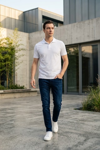 Süvari Slim Fit Düz Baskısız Pike Düğmeli Polo Yaka Nefes Alabilen T-shirt Beyaz