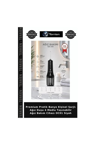Premium Pratik Banyo Kişisel Şarjlı Ağız Duşu 4 Modlu Taşınabilir Ağız Bakım Cihazı Oc01 Siyah