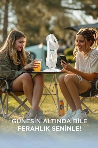 Premium Torima Şarjlı Çift Başlıklı Masaüstü Vantilatörü F22 Beyaz Kullanışlı Alet Günlük