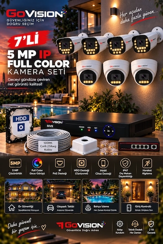 Go Vision 7'li Güvenlik Dome Bullet Ip Kamera Seti - 3.6mm Lens, H.265, Poe, Warm Led Gece Görüşlü