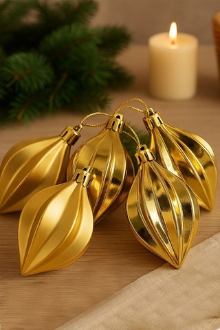 Beysüs Yılbaşı Çam Ağacı Süsü Parlak Gold Damla Cici Top 9 Cm 6lı Diğer