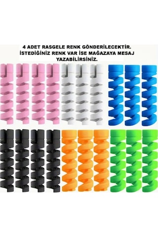 Makroaksesuar 4 Adet Spiral Kablo Koruyucu Şarj Kablosu Koruyucu Kulaklık Kablosu Koruyucu 12000