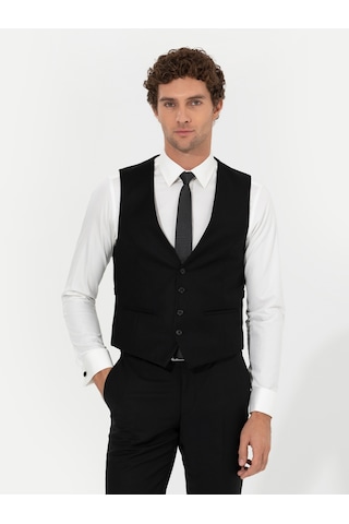 Cacharel Siyah Slim Fit Yün Karışımlı Yelek