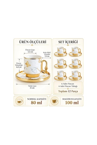 Valkyrie 12 Parça 6 Kişilik 80 Ml Türk Kahvesi Fincan Takımı Gold Kelebek Desenli K651-b