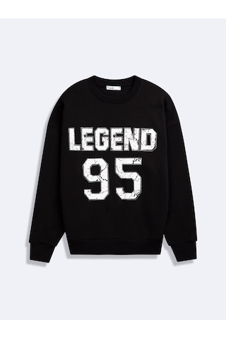 LTB Uzun Kollu Sıfır Yaka Slogan Baskılı Siyah Sweatshırt Çok Renkli