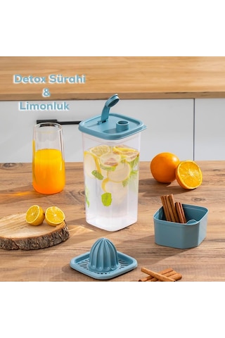 Porsima 1110 Sızdırmaz Kapaklı Detoks Sürahi - Matara & Limonluk, Şerbetlik, Suluk Şeffaf Mavi 2 L Genel