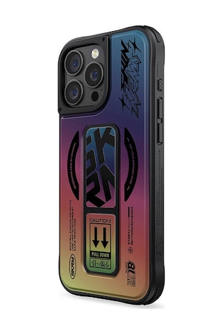 Apple Uyumlu iPhone 16 Pro Max Kılıf Magsafe Holografik Tasarımlı Standlı Deri Görünüm Skinarma Kira Kobai Renkli