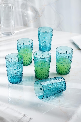 Akrilik Aquamarin 6'lı Kısa Bardak & Su Meşrubat Kahve Yanı Bardağı 400 Ml Cam Değildir Sarı