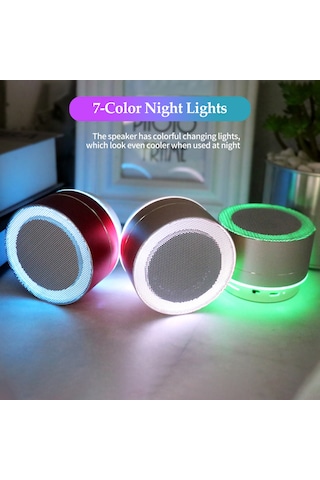 Konesam Altın Mini Bluetooth Hoparlör, 7 Renkli Işıklı, Usb/tf Kart Desteği, Taşınabilir Outdoor Müzik Hoparlörü