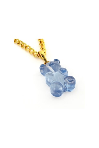 Jelibon Ayicik Mavi Renkli Pirinç Zincir Kadin Kolye Q0374 Gümüş - Siyah