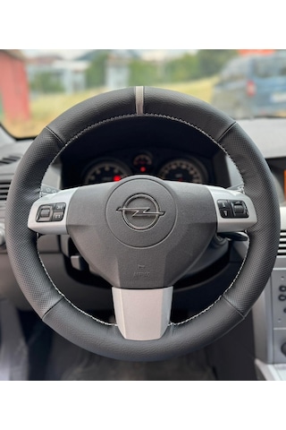 Dikişli Direksiyon Kılıfı Siyah Deri Noktalı Deri Gri Yüzük Gri Dikişli Opel Astra İçin Gri