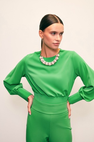 Sateen Kolye Detaylı Crop Bluz - Yeşil