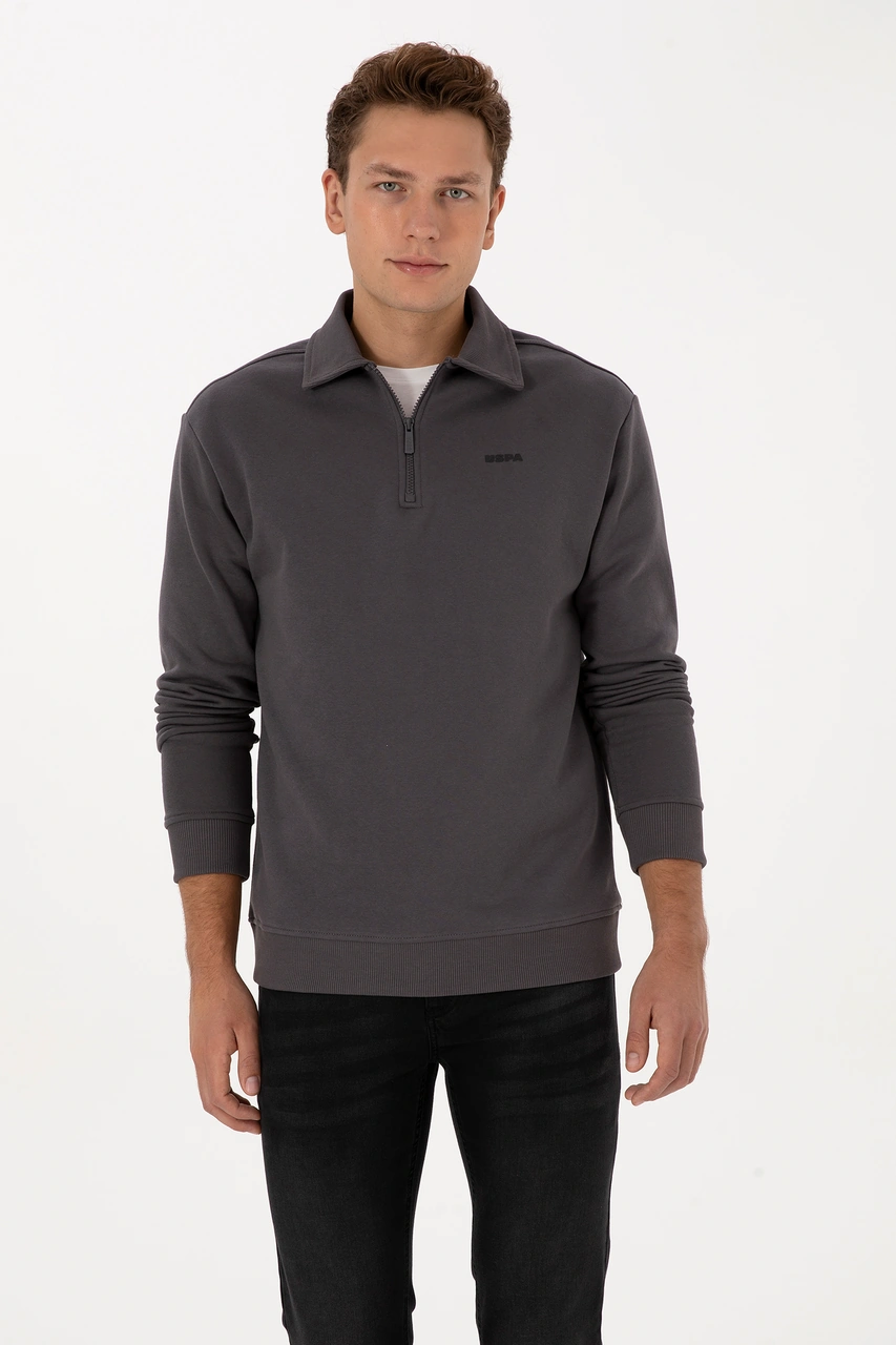 U.S. Polo Assn. Erkek Regular Fit Yarım Fermuarlı Şardonlu Antrasit Basic Sweatshirt 50313783-VR006