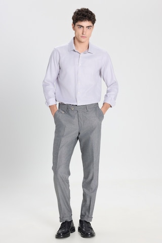 Ac&Co / Altınyıldız Classics Erkek Grı Beyaz %100 Pamuk Slim Fit Dar Kesim Klasik Yaka Kareli Gömlek