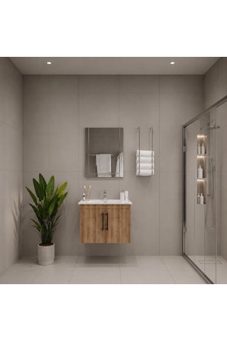 Creavit D20 Banyo Dolabı Seti Çekmeceli 80 Cm Everest Kahverengi