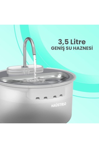 Haustier Wf009ls Otomatik Kedi Su Sebili,kedi Su Çeşmesi, Su Pınarı 3.5lt Geniş Hazne, Çelik Tabla, Ultra Sessiz,