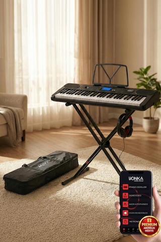 Midex Ps-5200bk-hs Pro Org 61 Led Işıklı Tuş Hassasiyetli Bluetooth Midi Kulaklık Stand