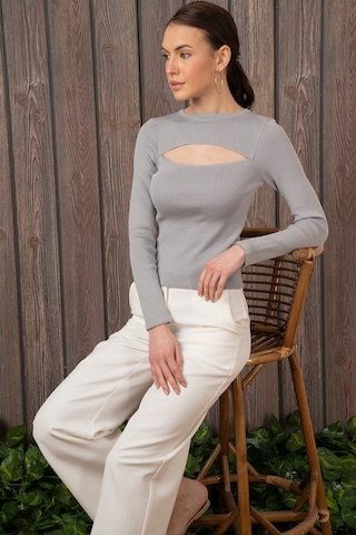 Kadın Degajeli Uzun Kollu Gri Bluz-Gri