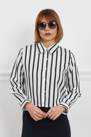 Dparis Çizgili Crop Gömlek