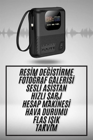 Akıllı Powerbank 10.000 Mah 4 Çıkışlı Taşınabilir Dijital Göstergeli Siyah