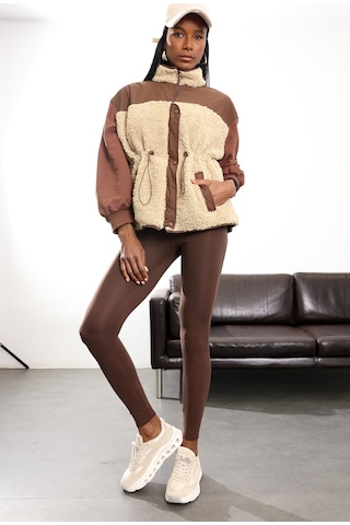 Kahverengi Parçalı Peluş Mont 36911 Kahverengi